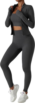 Yknktstc Womens Two Piece Tracksuit Set Long Sleeve Zipper Jacket with Athletic High Waist Leggings Workout Outfit