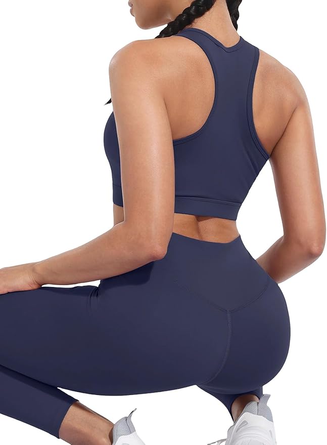 Workout Sets for Women 2 Piece High Waisted Seamless Leggings with Padded Stretchy Sports Bra Sets Gym Clothes