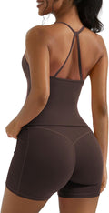 OMKAGI 2 Piece Workout Sets for Women Padded Sports Bra Tank Booty Gym Shorts with Pockets