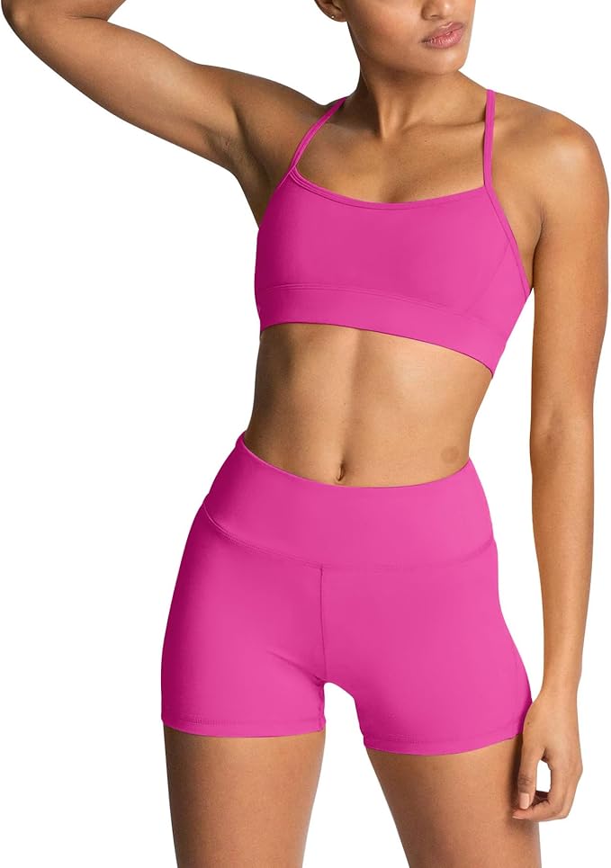 IMEKIS Women's Workout Sets 2 Piece Yoga Outfit High Waisted Biker Shorts Leggings Sports Bra Gym Fitness Clothes Tracksuit