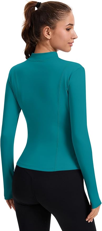 Rapbin Women's Full Zip Workout jackets Runing Slim Fit Athletic Tops With Thumb Holes