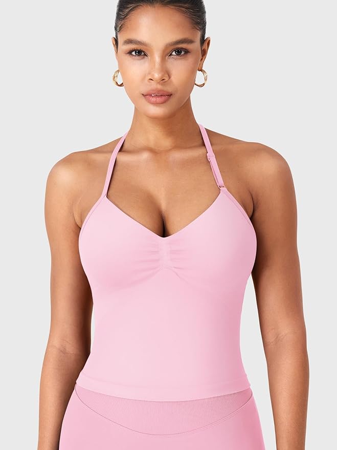 YEOREO SoftHue Impact Longline Strappy Top Women's Halter Workout Tank Tops Backless Gym Longline with Adjustable Strap