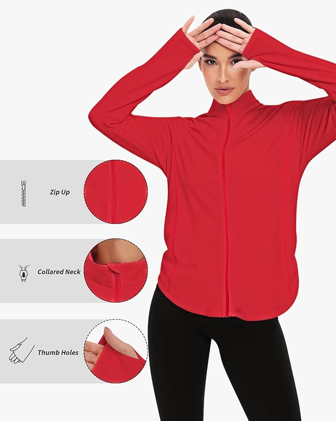 Vldnery Women's UPF 50+ Sun Protection Lightweight Jacket Zip Up Long Sleeve Sun Shirt for Women with Thumb Hole Hiking
