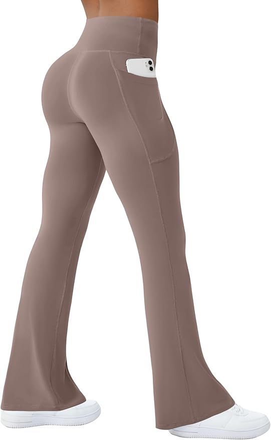 COPYLEAF Womens Yoga Pants with Pockets High Waisted Flare Leggings Bell Bottom Yoga Dress Pants Seamless Bootcut Pants