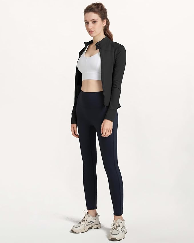 Locachy Women's Slim Fit Full Zip Athletic Running Sports Workout Jacket with Thumb Holes