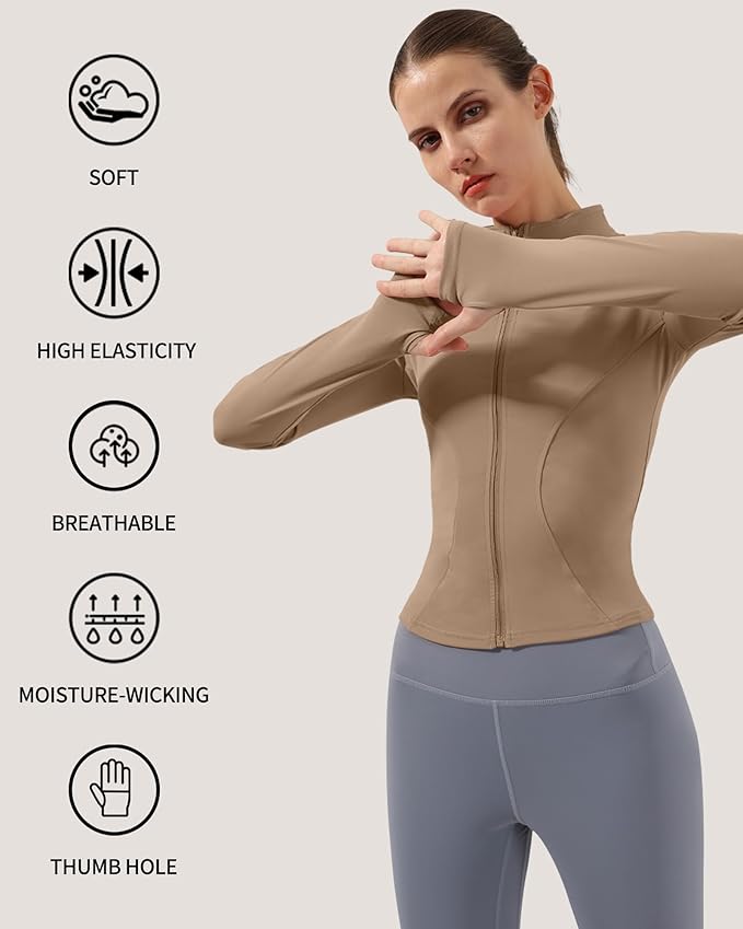 Locachy Women's Lightweight Stretchy Workout Full Zip Running Track Jacket with Thumb Holes