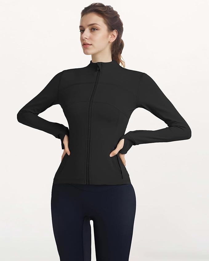 Gacaky Women's Slim Fit Workout Running Track Jackets Full Zip-up Yoga Athletic Jacket with Thumb Holes