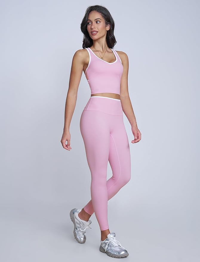 ABOCIW Womens Color Block Workout Sets Racerback Tank Top High Waist Leggings Gym Set Yoga Pilates Outfits
