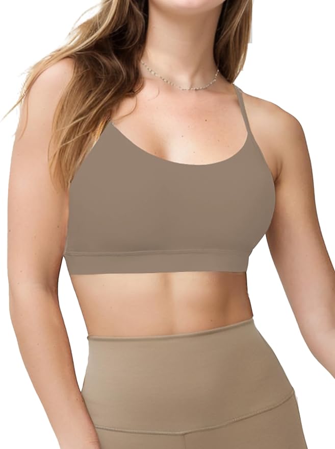 Buauty 2 Packs Y Back Sports Bra for Women, Low Impact Padded Racerback Spaghetti Strap Bras, Workout Yoga Tops
