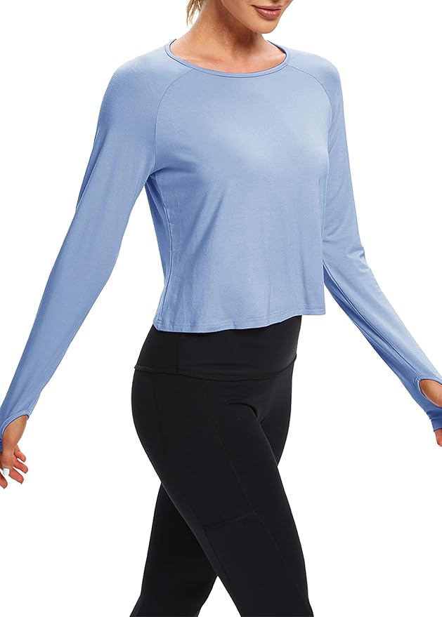 Bestisun Long Sleeve Workout Running Shirts Athletic Yoga Gym Crop Tops for Women
