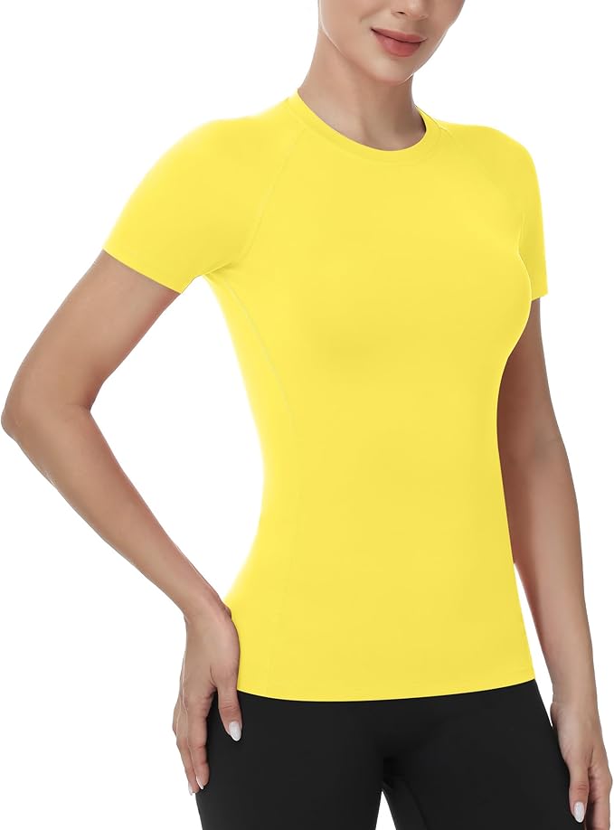 Runhit Compression Shirt Women Short Sleeve Workout Tops Athletic Gym Moisture Wicking T-Shirt Running Yoga Base Layer
