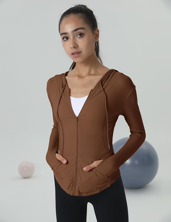 Locachy Womens Slim Fit Full Zip Hoodie Athletic Jacket Yoga Workout Running Jackets with Thumb Holes