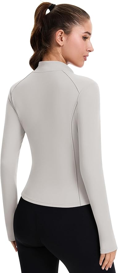 ZHENWEI Workout Jackets for Women Full Zip Up Cropped Athletic Long Sleeve Lightweight Slim Fit Running Tops with Pockets