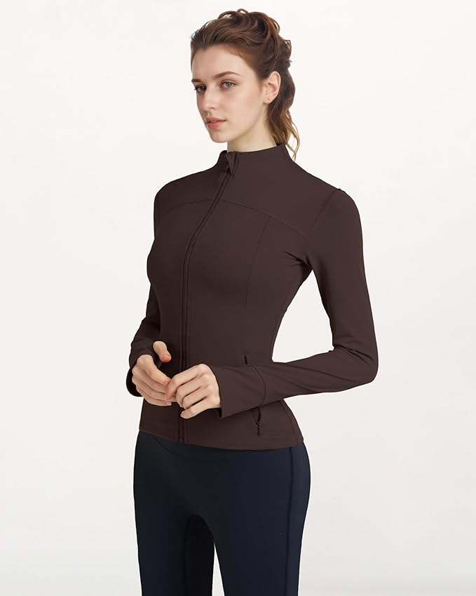 Locachy Women's Slim Fit Full Zip Athletic Running Sports Workout Jacket with Thumb Holes