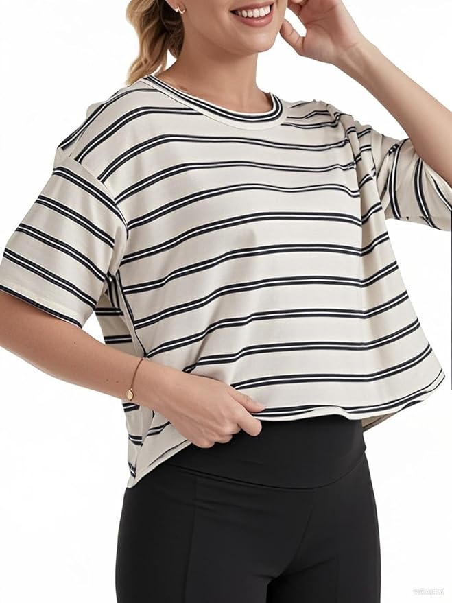 Women's Oversize Workout Crop Tops Casual Short Sleeve Drop Shoulder Boxy T-Shirts Roll Hem Basic Loose Yoga Running Tees