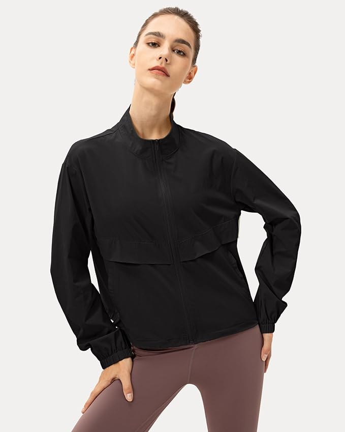 Locachy Women's Lightweight Zip Up Athletic Jacket Stand Collar Windproof Sun Protection Workout Outdoor Jacket