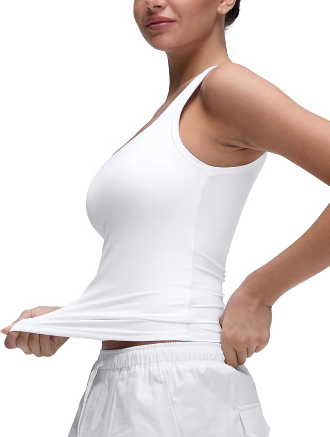 CRZ YOGA Softembrace Scoop Neck Tank Tops for Women - Casual Going Out Soft Double Lined Crop Basic Sleeveless Shirts