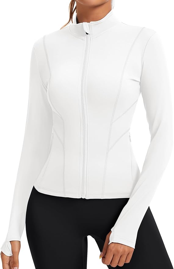 Rapbin Women's Slim Fit Workout Jackets Full Zip Long Sleeve Running Athletic Tops Yoga Shirts with Thumb Holes