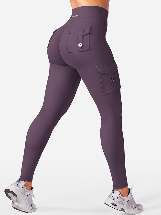 YEOREO CoreFlex Workout Cargo Leggings with Pockets for Women Hidden Scrunch Butt Lifting Leggings Gym Yoga Pants