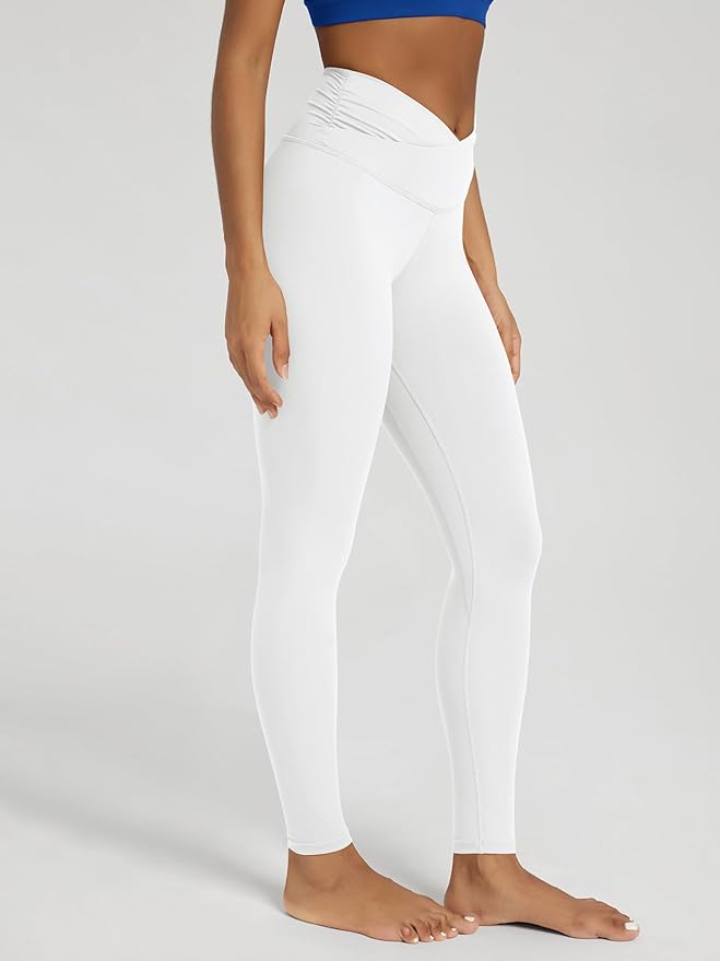 ODODOS Women's Cross Waist Yoga Leggings with Inner Pocket, 23"/25"/28" Gathered Crossover Workout Yoga Pants