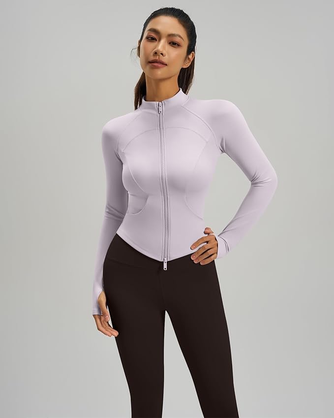Gacaky Womens Cropped Workout Running Jackets Lightweight Slim Fit Athletic Yoga Jacket Full Zip Tops with Pocket