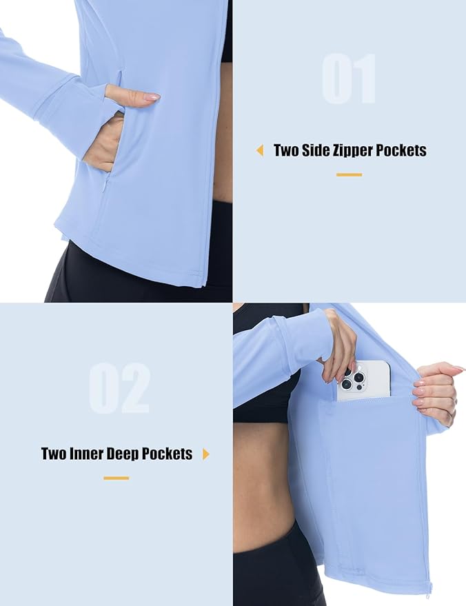 Gopune Women's Workout Athletic Jacket Lightweight Zip Up Yoga Slim Fit Tops with Pockets