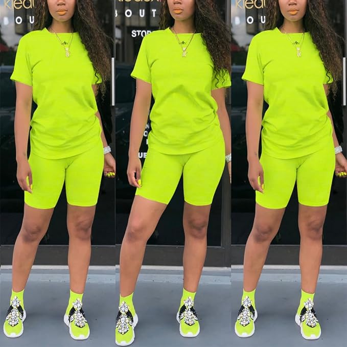 KINIKO Women's 2 Piece Casual Fashion Sports Solid Color Suit short Sleeve top and Pants Set Sweatshirt