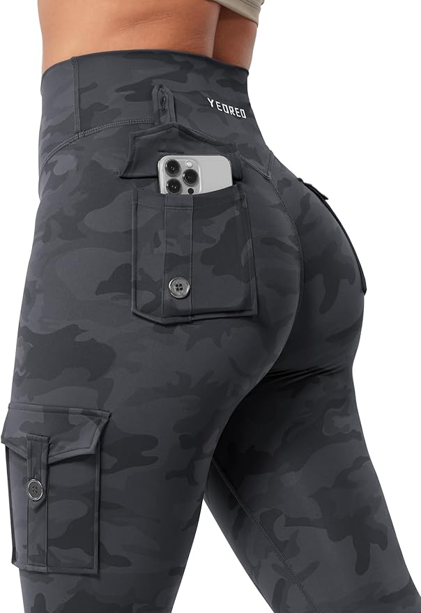 YEOREO CoreFlex Workout Cargo Leggings with Pockets for Women Hidden Scrunch Butt Lifting Leggings Gym Yoga Pants