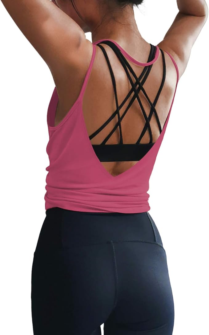 LEXISLOVE Womens Workout Shirts Sexy Open Back Activewear Workout Clothes Sports Yoga Tank Tops