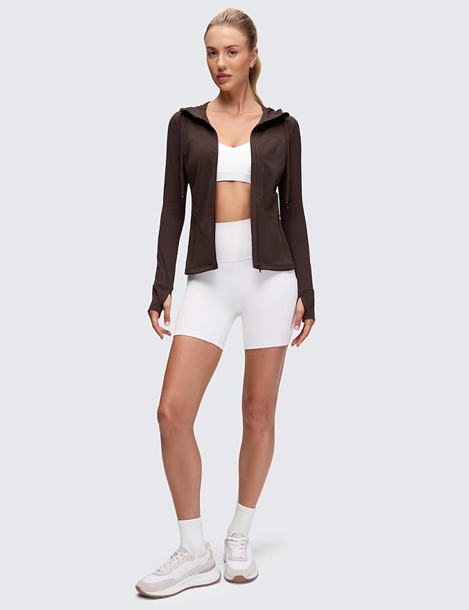 CRZ YOGA Butterluxe Hooded Athletic Jackets for Women - Full Zip Track Casual Tops with Thumb Holes Pockets