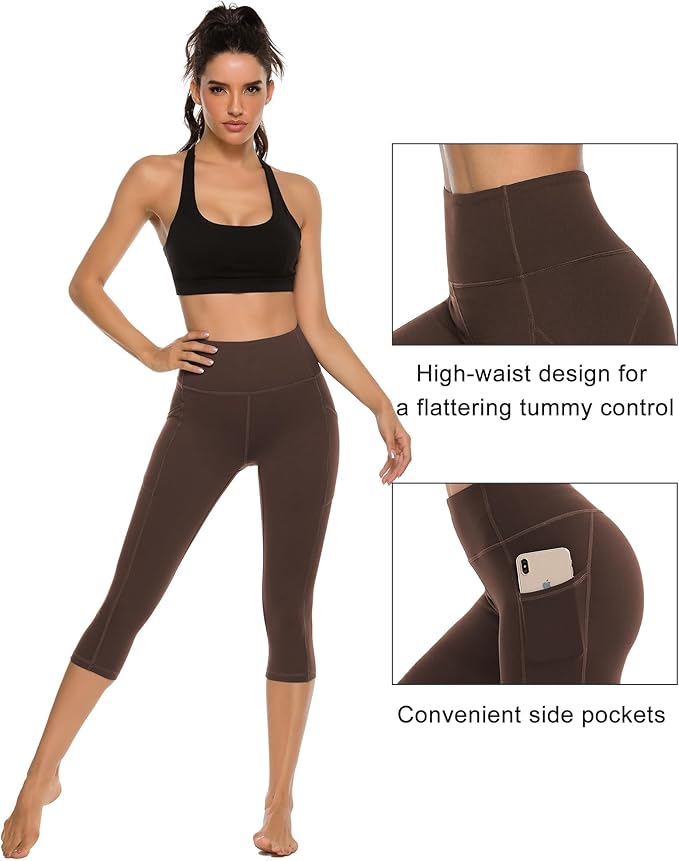 Stelle Women's Capri Yoga Pants with Pockets Essential High Waisted Leggings for Workout