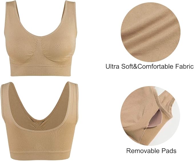 Lemef 3-Pack Seamless Sports Bra Wirefree Yoga Bra with Removable Pads for Women