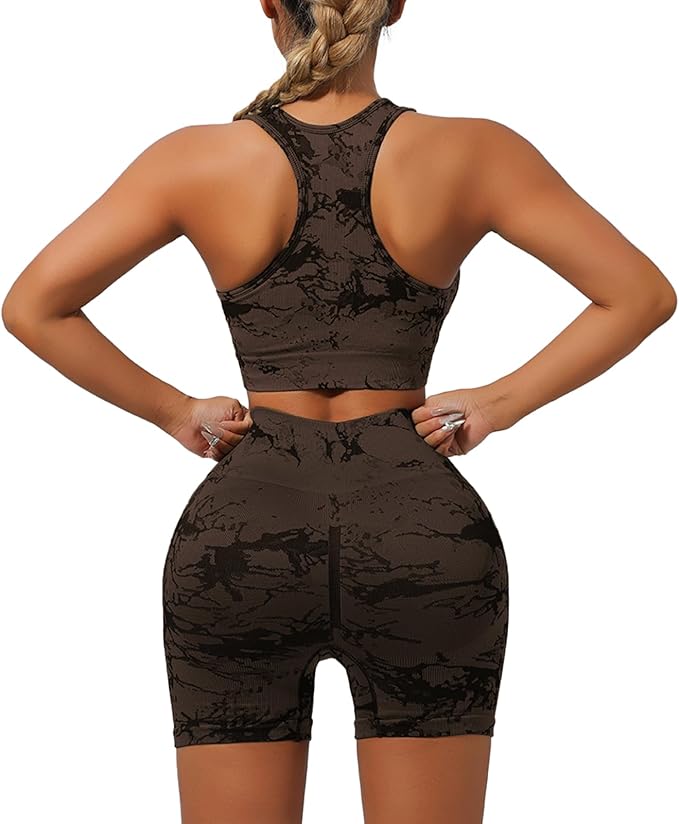 IwIeIaIrI Workout Sets for Women 2 Piece Seamless High Waist Shorts Yoga Outfits Sports Bra Gym Shorts