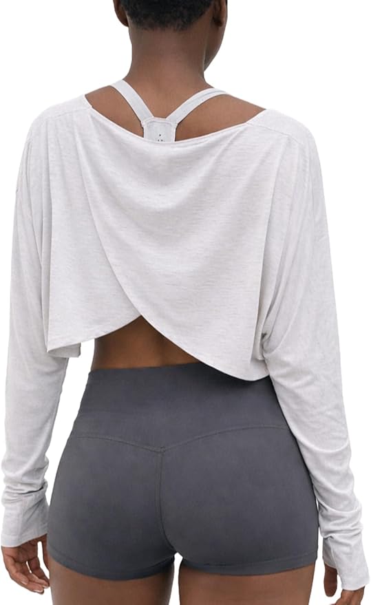 Sanutch Women’s Split Back Long Sleeve Crop Yoga Top – Soft Breathable Boat Neck Athleisure Tee for Everyday Wear