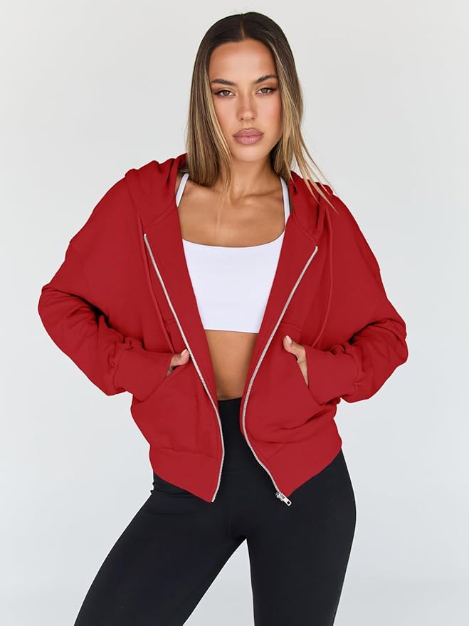 Trendy Queen Hoodies for Women Full Zip Up Cropped Sweatshirts Jackets Casual Comfy Gym Tops Fall Outfits Winter Clothes 2026