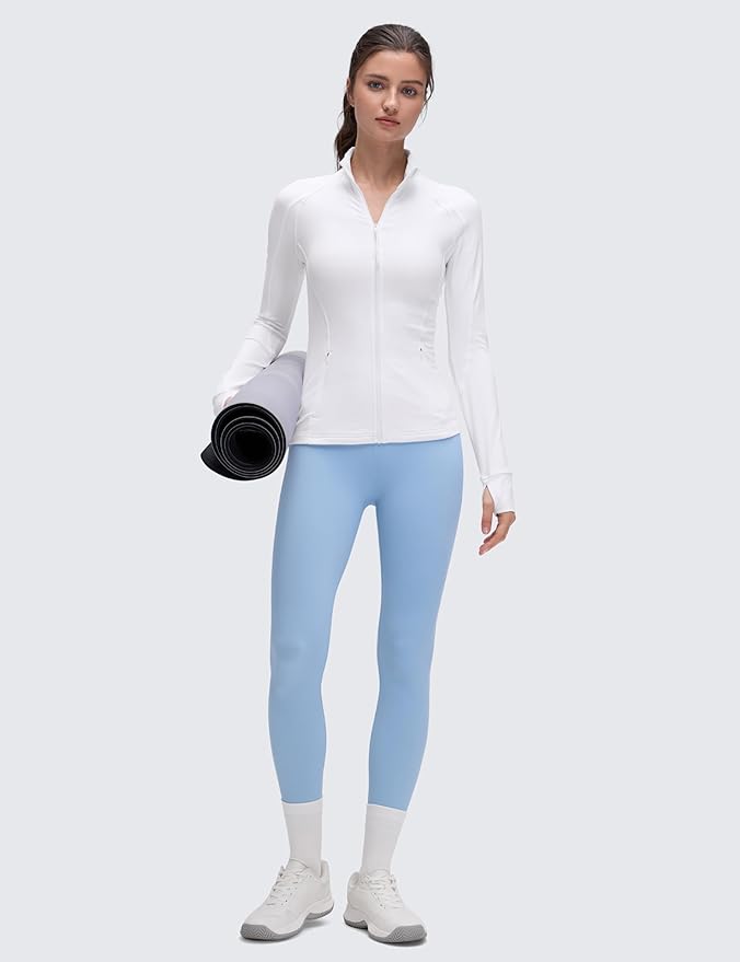 CRZ YOGA Butterluxe Hip Length Jackets for Women - Full Zip Athletic Track Tops with Thumb Holes Pockets