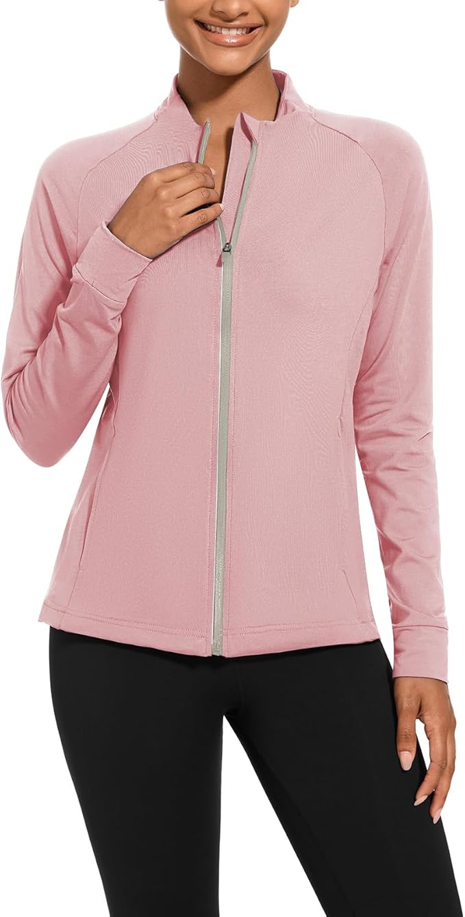 bpbtti Women's Polar Fleece Zip Up Workout Jackets with Pockets Slim Fit Cottony Soft Jacket for Running Athletic Yoga