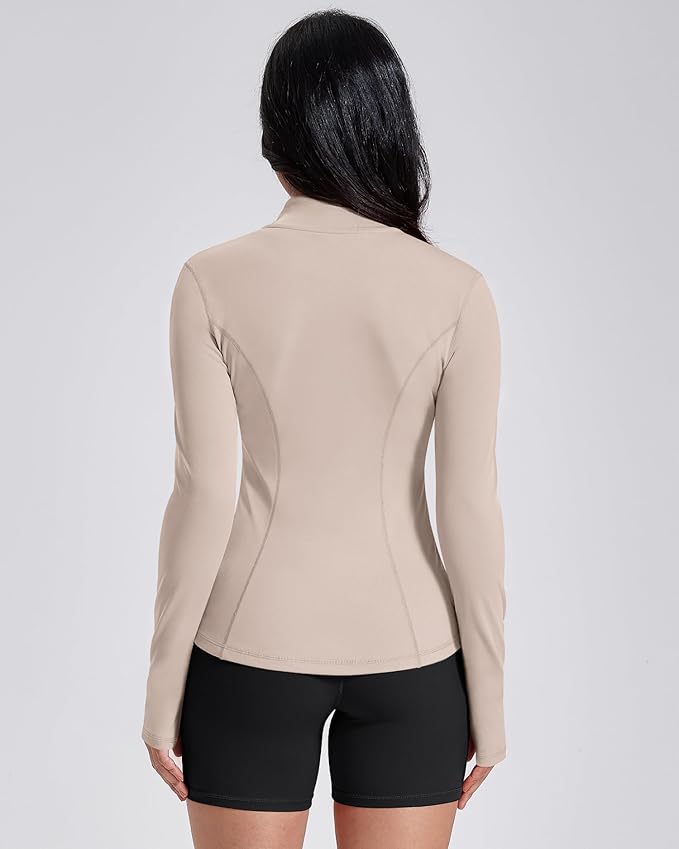 AVGO Womens Workout Jackets Lightweight Athletic Zip Up Jacket Slim Fit Running Gym Top with Pockets & Thumb Holes