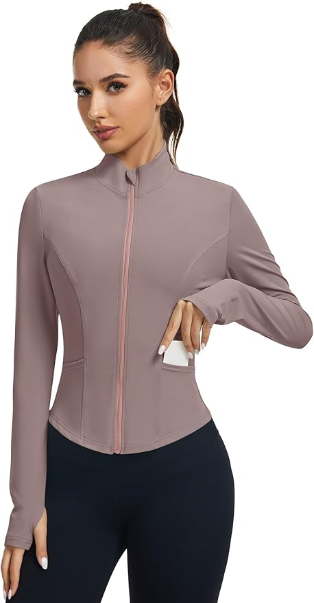 LOMON Women's Athletic Jackets Cropped Long Sleeve Workout Tops Yoga Zip Up Jackets Gym Tops Golf Shirts