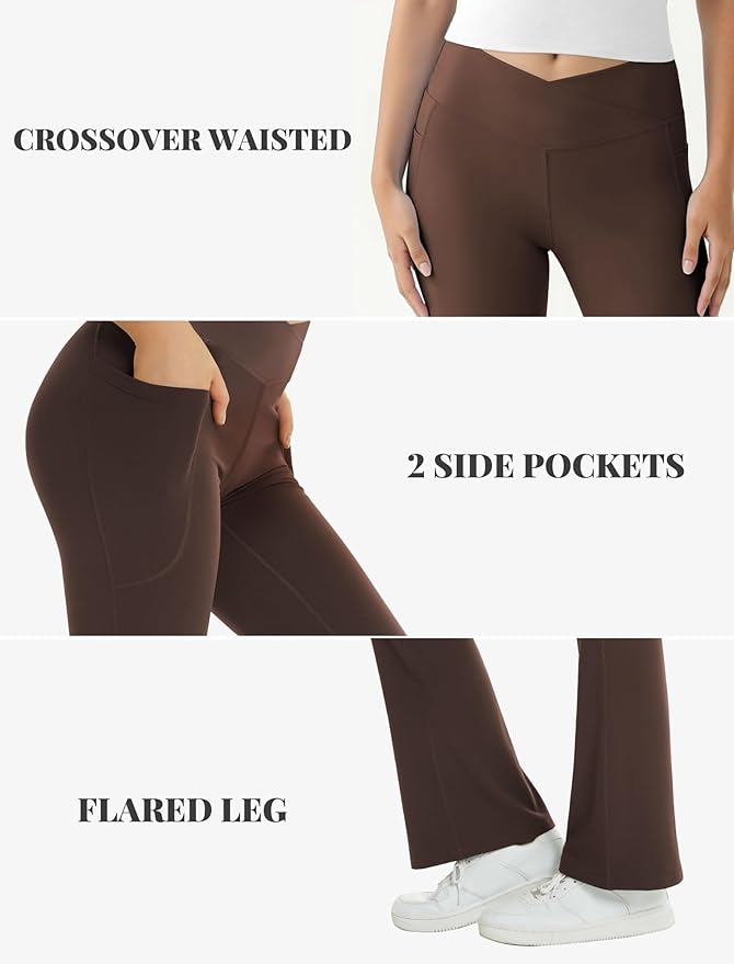 COPYLEAF Women's Flare Yoga Pants with Pockets V Crossover High Waisted Bootcut Yoga Leggings-Flare Workout Gym Leggings