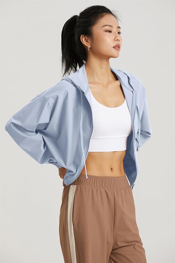altiland Women's UPF 50+ Sun Protection Cropped Jackets Zip Up Cooling Shirt Athletic Workout Running Hoodie