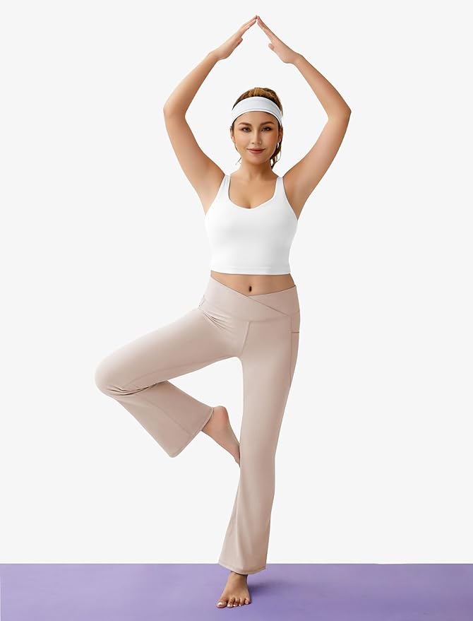COPYLEAF Women's Flare Yoga Pants with Pockets V Crossover High Waisted Bootcut Yoga Leggings-Flare Workout Gym Leggings