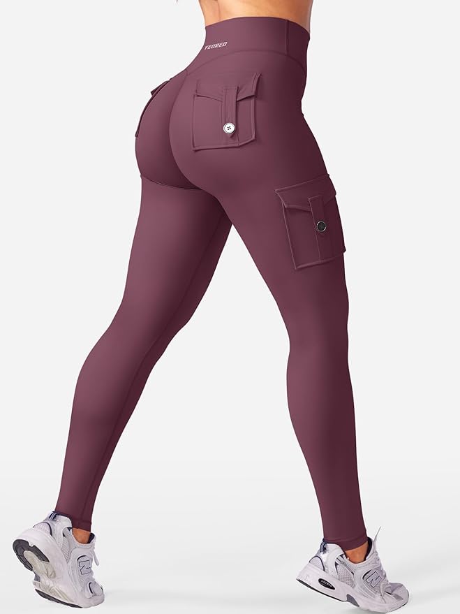 YEOREO CoreFlex Workout Cargo Leggings with Pockets for Women Hidden Scrunch Butt Lifting Leggings Gym Yoga Pants
