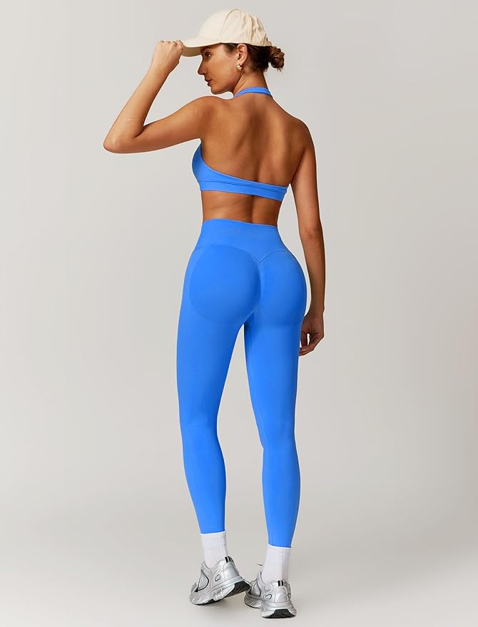 ABOCIW Workout Sets for Women Seamless Scunch Butt Lifting Impact Leggings Halter Sports Bra 2 Piece Gym Outfits