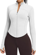 Women BBL Jacket Full Zip UP Workout Athletic Cropped Jacket wIth Thumb Holes Running Yoga Sportswear