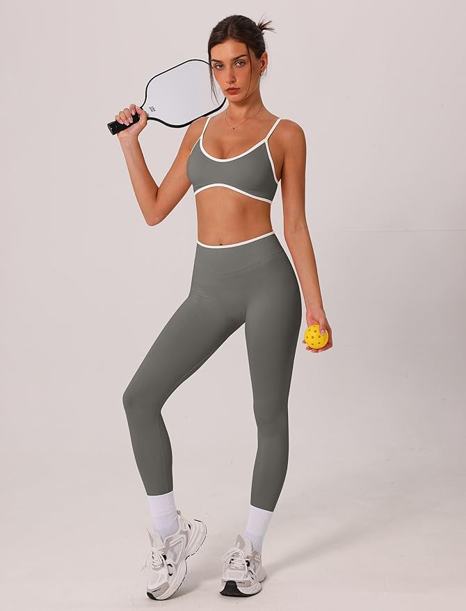 ABOCIW Womens 2 Piece Workout Sets Seamless Color Block Sports Bra Scrunch Butt Lifting High Waist Leggings Gym Set