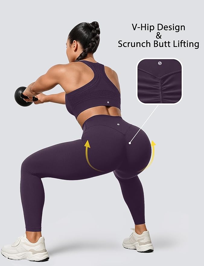 Sogetdo Yoga Leggings for Women Hidden Scrunch Butt Non See Through High Waisted No Front Seam Athletic Gym Workout Pants