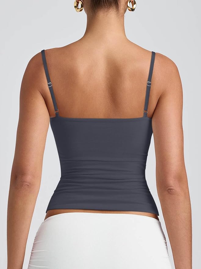 PINKMSTYLE Women's Basic Double Lined Scoop Neck Tank Tops Adjustable Cami Tank Summer Sleeveless Tops