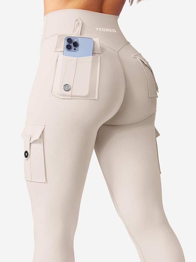 YEOREO CoreFlex Workout Cargo Leggings with Pockets for Women Hidden Scrunch Butt Lifting Leggings Gym Yoga Pants