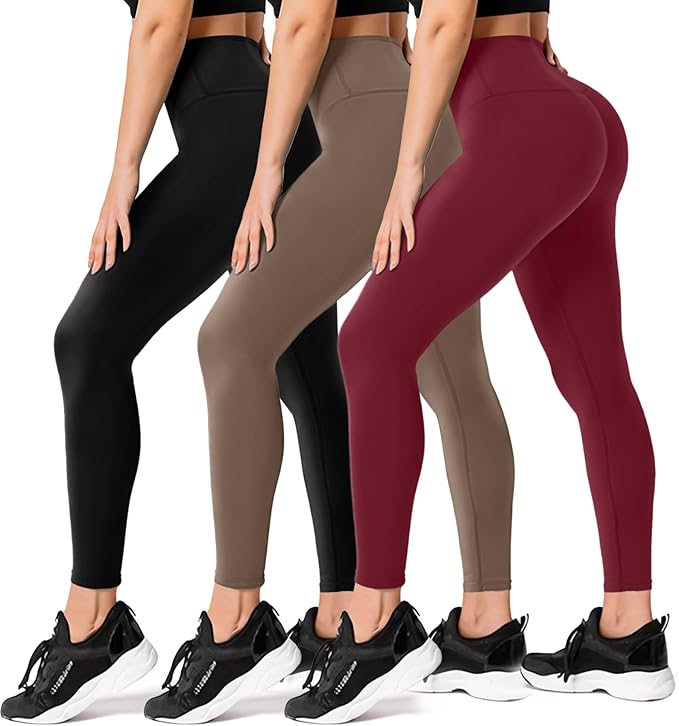 FULLSOFT 3 Pack Leggings for Women High Waisted Soft Black Yoga Pants for Workout Athletic Running Reg & Plus Size